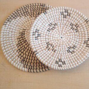 Two Hanging Woven Wall Baskets Decor